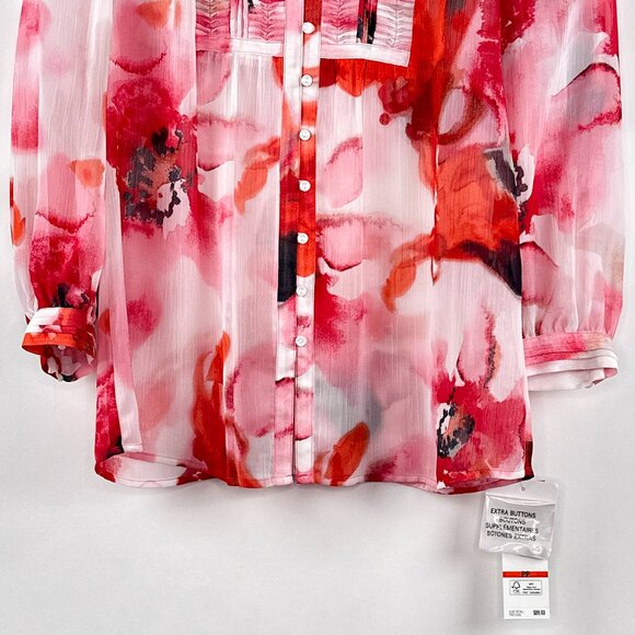 NWT Jones New York Pink Bloom Signature Petite Sheer Blouse Red Black Size PP - Picture 5 of 14